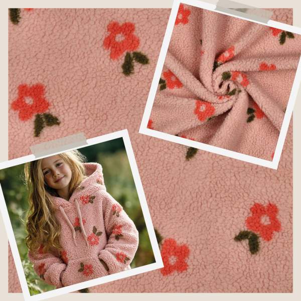 Teddyplüsch Blumen hellrosa 08034.004 | Teddystoff | Teddy Plüschstoff